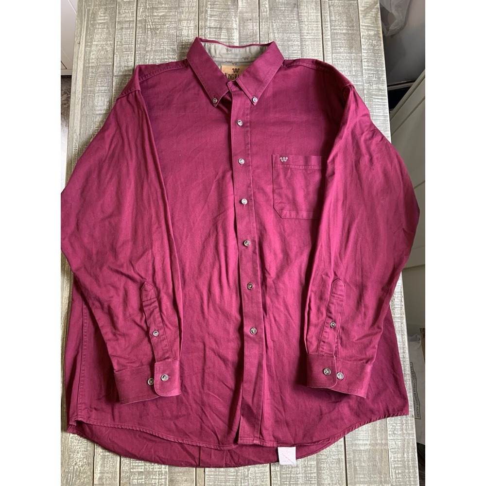 KING RANCH Maroon Button Down Rancher Shirt Heavy Cotton Back Pleat 2XL Cowboy